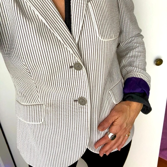 Mexx seersucker grey-taupe pinstripe blazer jacket - Picture 3 of 9